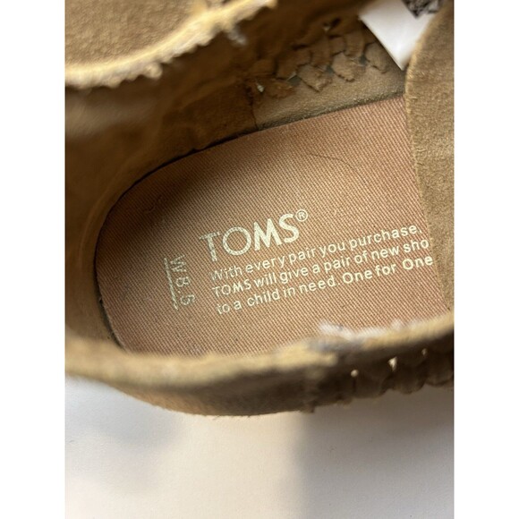 TOMS Women’s 8.5 Tan Suede Braided Lace Up Flats Sneakers Shoes - Picture 3 of 9
